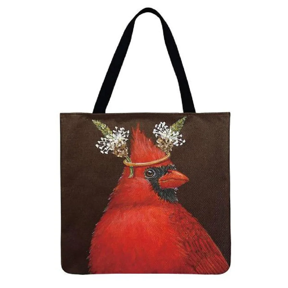Linen Tote Bag-Bird wreath