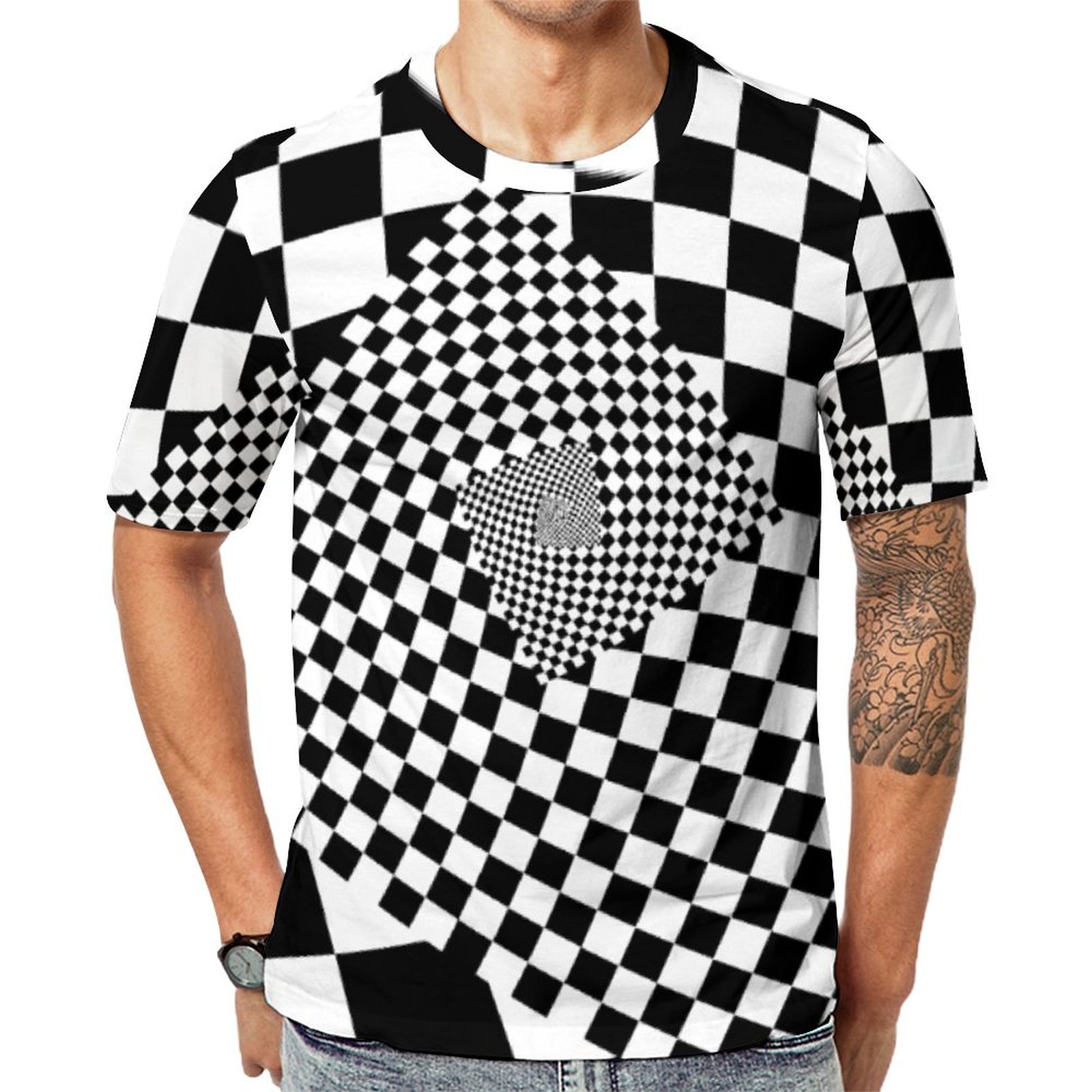 Black White Checkerboard Short Sleeve Print Unisex Tshirt Summer Casual Tees for Men and Women Coolcoshirts