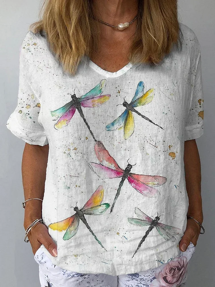 Comstylish Colorful Dragonflies Linen Blend Cozy Shirt