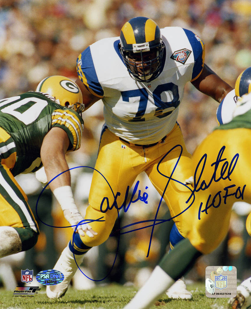 Jackie Slater SIGNED 8x10 Photo Poster painting + HOF 01 Los Angeles Rams PSA/DNA AUTOGRAPHED