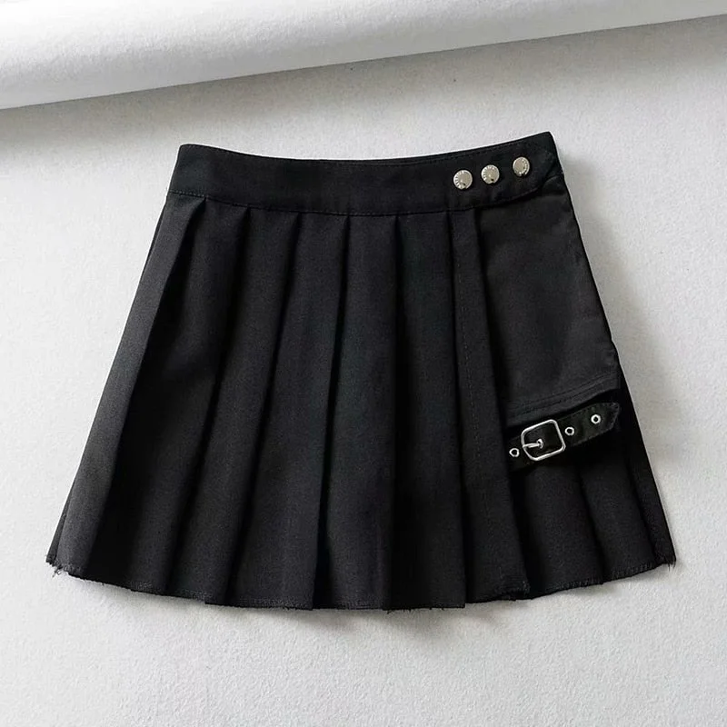 InsGoth Punk Harajuku Women Black Cargo Skirt Fashion Streetwear Women Grunge A-line Mini High Waist Skirts