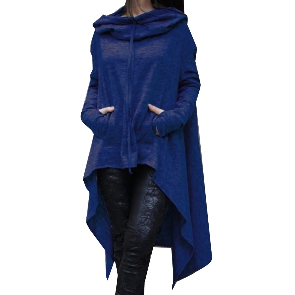 UForever21 2022 Hot Women Irregular Hem Hoodies Sweatshirt Cloak Fashion Drawstring Pocket Oversize Female Hooded Pullover