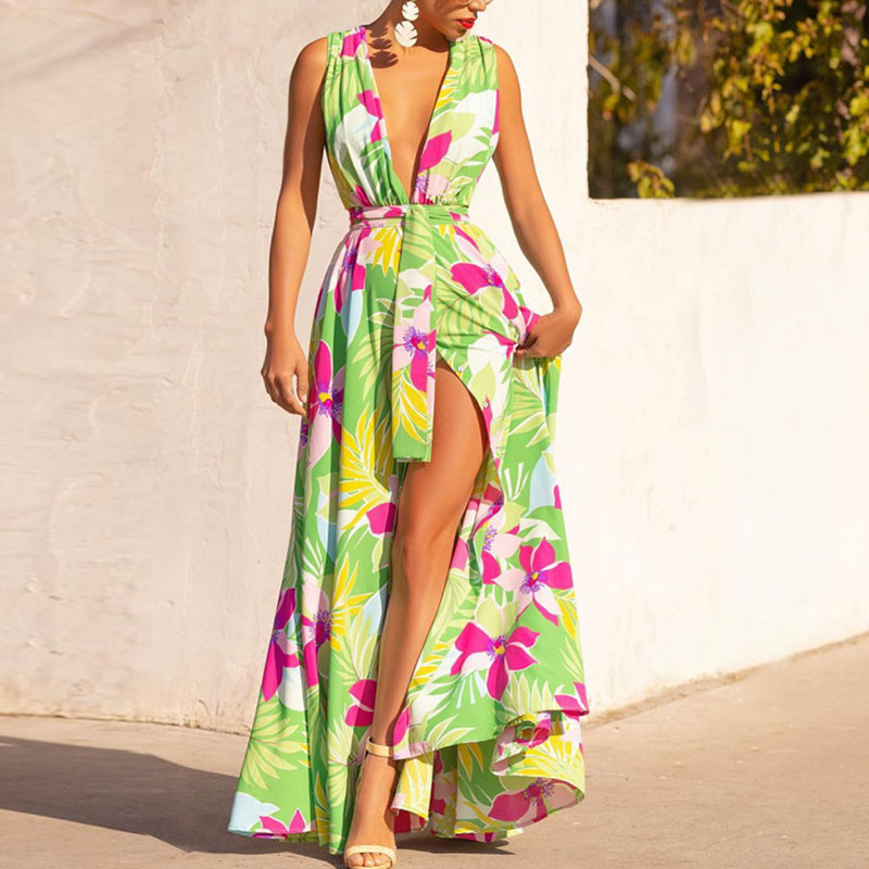 Rotimia Green Slim Print Button Dress