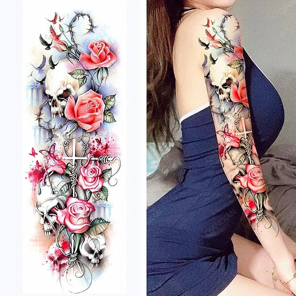 Sdrawing Women Waterproof Temporary Tattoos Stickers Thighs Cool Hipster Skull Mermaid