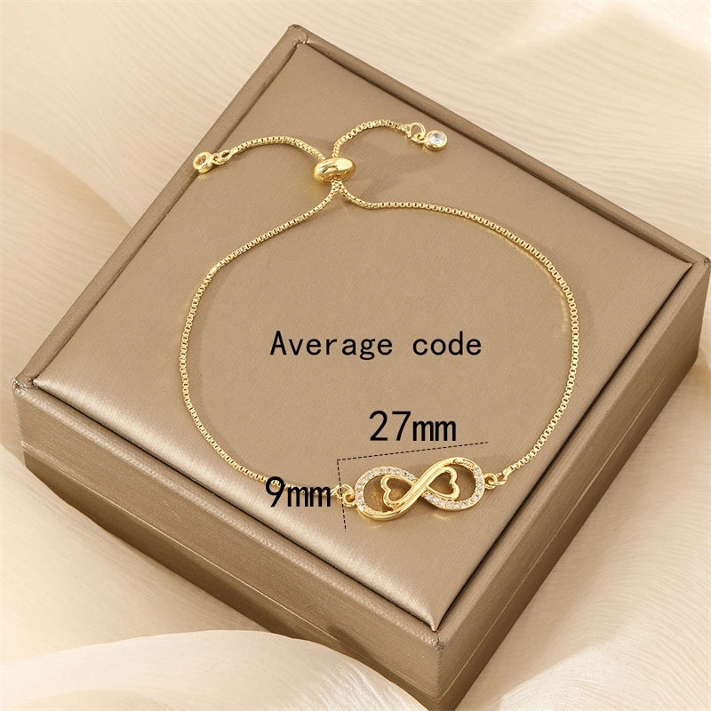 Copper 18K Gold Plated Minimalist Inlay Geometric Heart Shape Zircon Bracelets