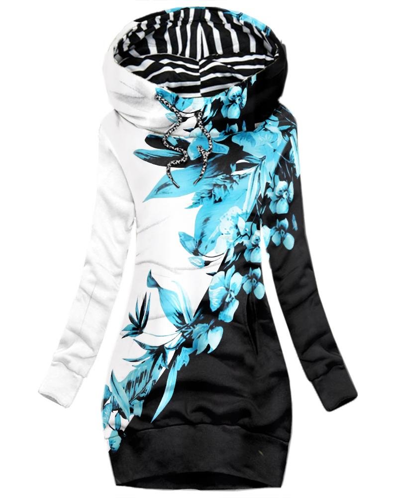Women's Daily Vintage Colorblock Floral Print Hoodie