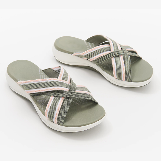 Product up-gradation-Stretch Cross Slide Sandals