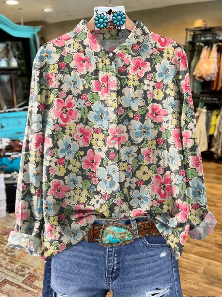 Women's Western Art Print Casual Cotton Shirt