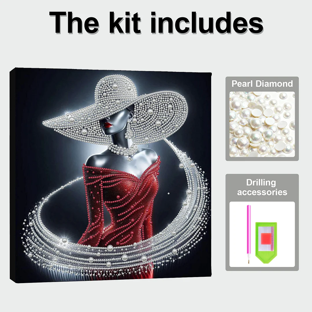 Elegant Lady - DIY Pearl Diamond Art Kit With Frame 30*30cm