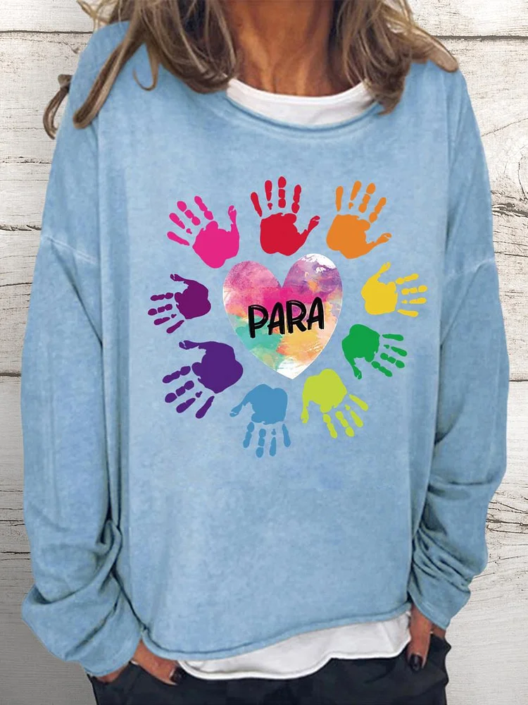 Heart Colorful Hands Paraprofessional Women Loose Sweatshirt