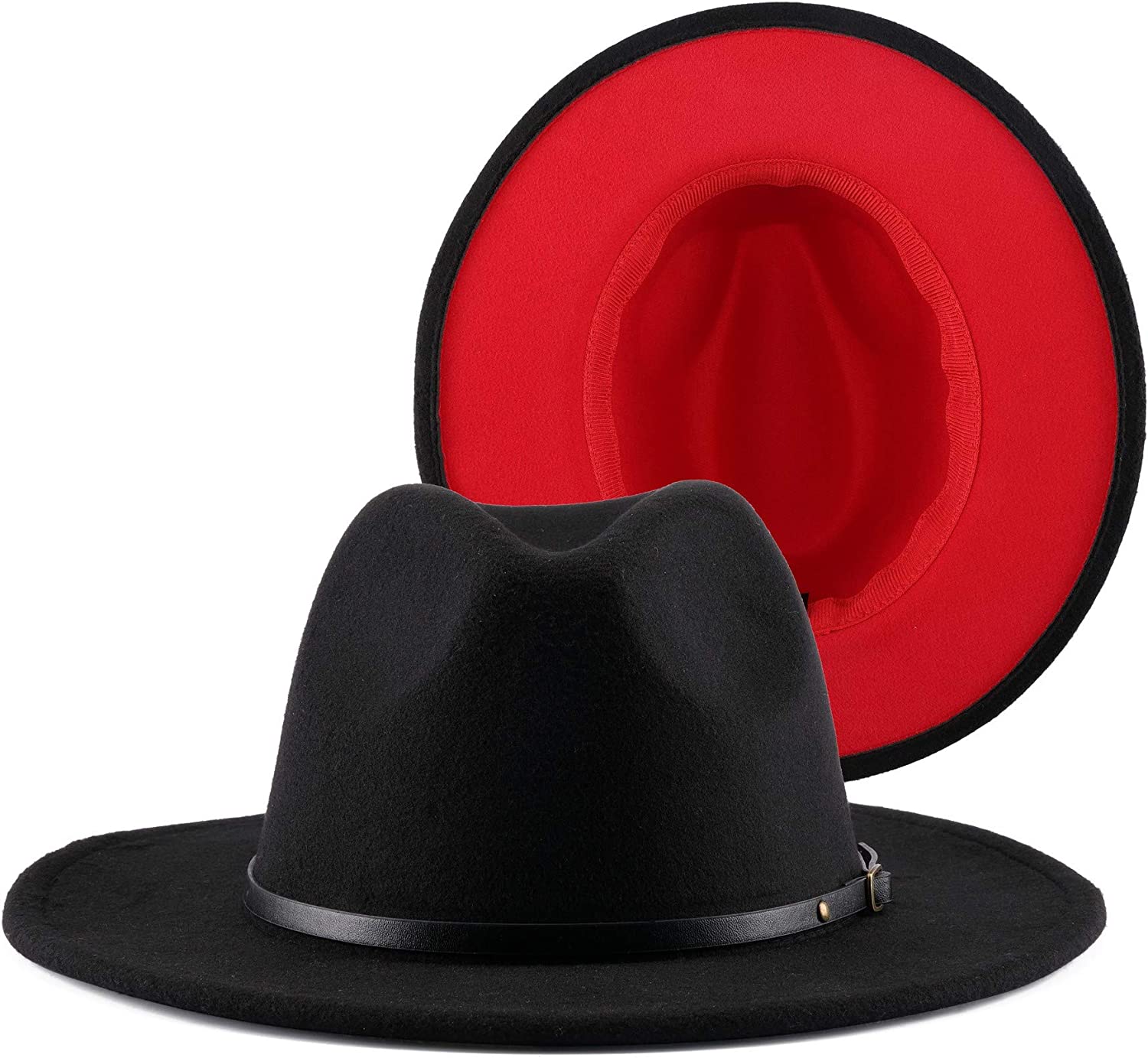 Two Tone Red Bottom Wide Brim Wool Felt Fedora Hat 
