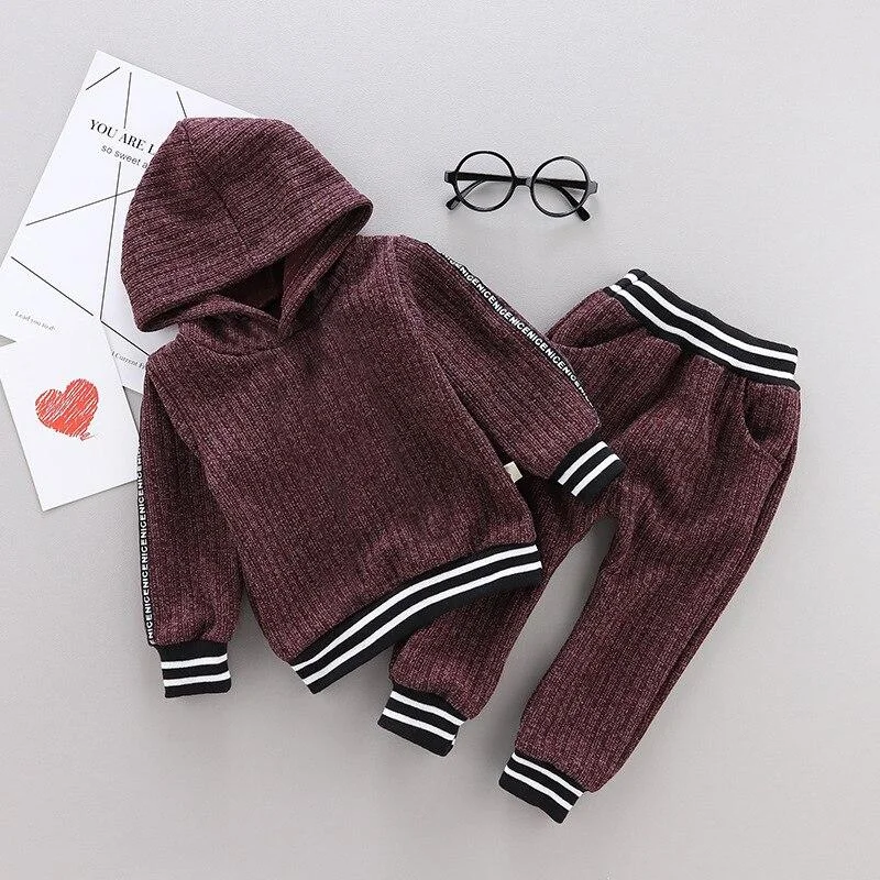 Toddler Clothing Infant Baby Boys Solid Long Sleeve Hoodie Tops Sweatsuit Pants Kids Outfit Set (1-4 Years)
