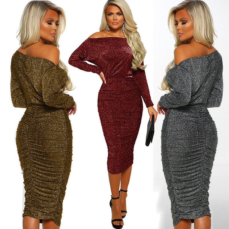 Women's Fashion Sexy Sheath Sloping Shoulder Dress