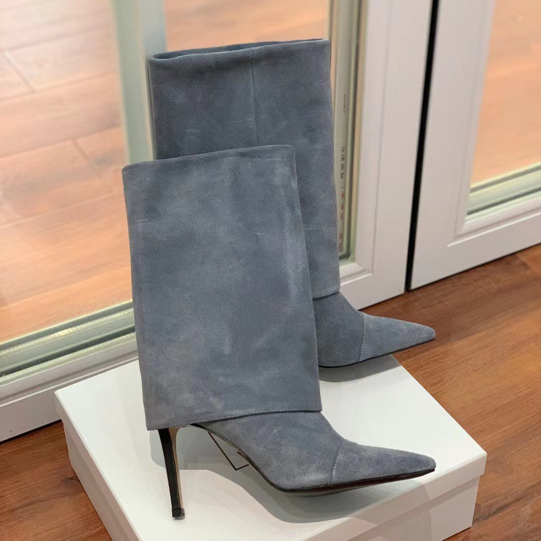 100mm Women's Pointed Toe Stiletto Heel Ankle Boots Suede Boots-MERUMOTE