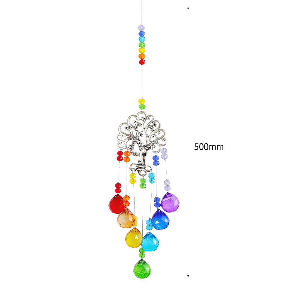 Crystal Windchime Tree of Life Light Catcher Ball Home Pendant (Multicolor)