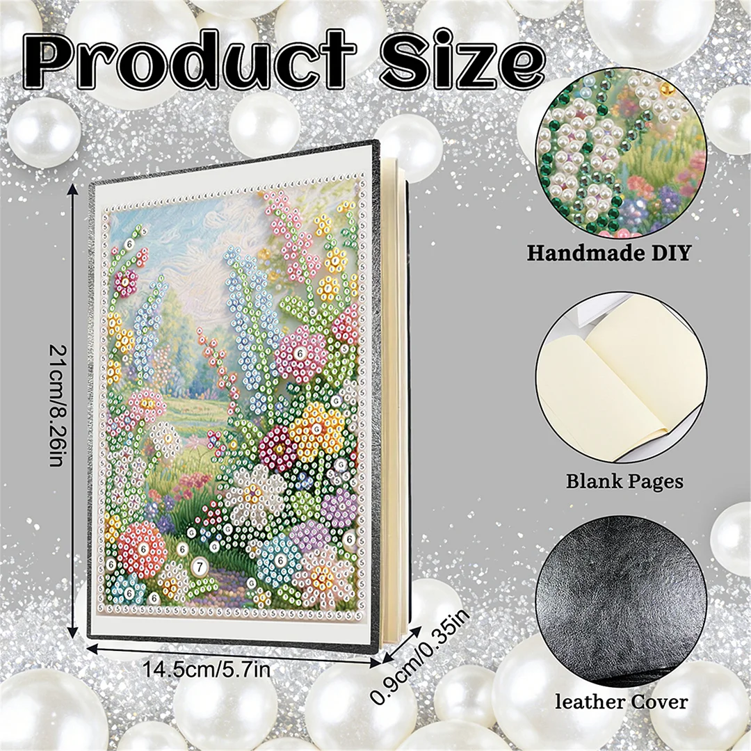 Summer Forest Partial Pearl DIY 50 Pages A5 Diamond Painting Notebook Special Shaped Diamond Art Diary Book Kits Wireless Strip 5D Crystal Art Paintings Sketchbook for Art Drawing