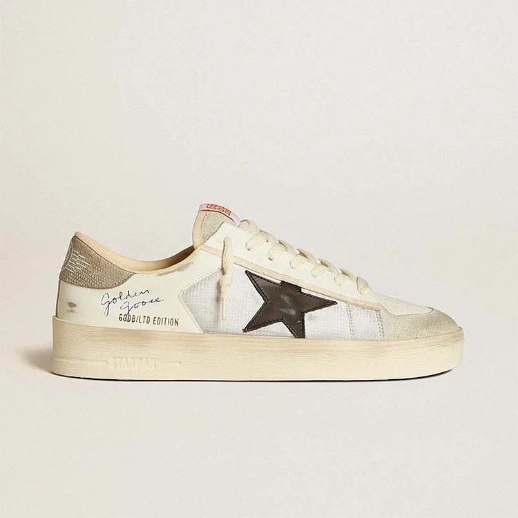 Golden Goose Stardan de hombre en piel y nailon con estrella de piel negra y refuerzo del talón de nobuck