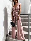 Lace-Up Plunging Sleeveless Jumpsuits