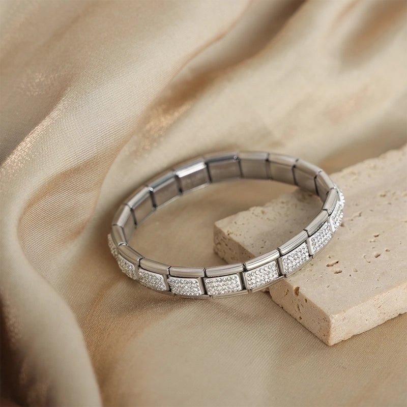 Casual Elegant Minimalist Square Titanium Steel 18K Gold Plated Artificial Diamond Bracelets In Bulk