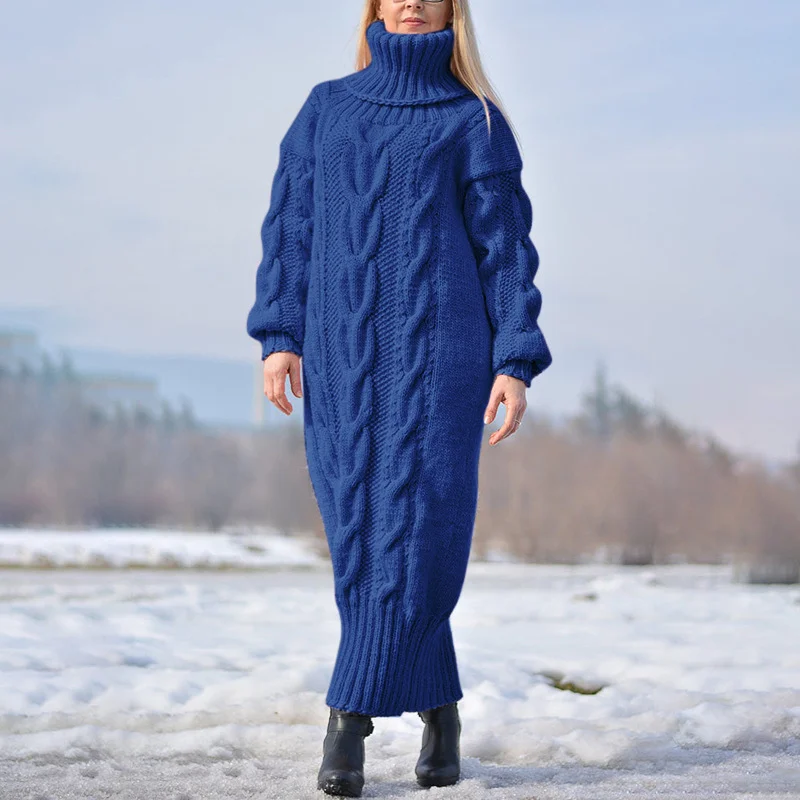Long Sleeves Solid Knitted Shift Sweater Dress