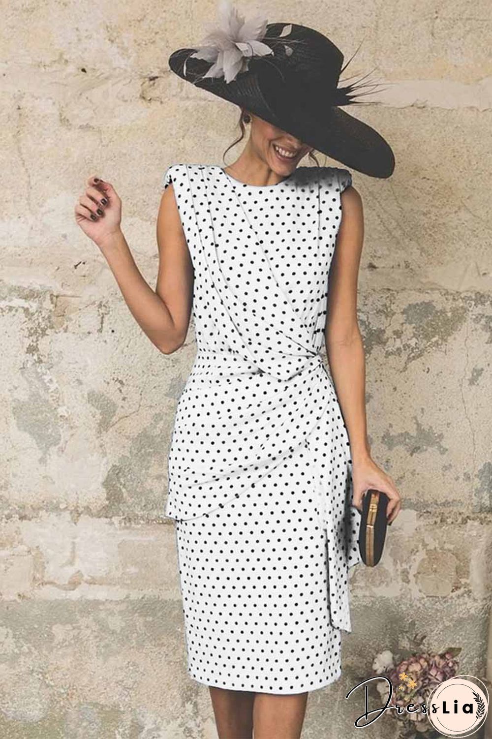Sexy Polka Dot Pack Hip Sleeveless Midi Dress(4 Colors)