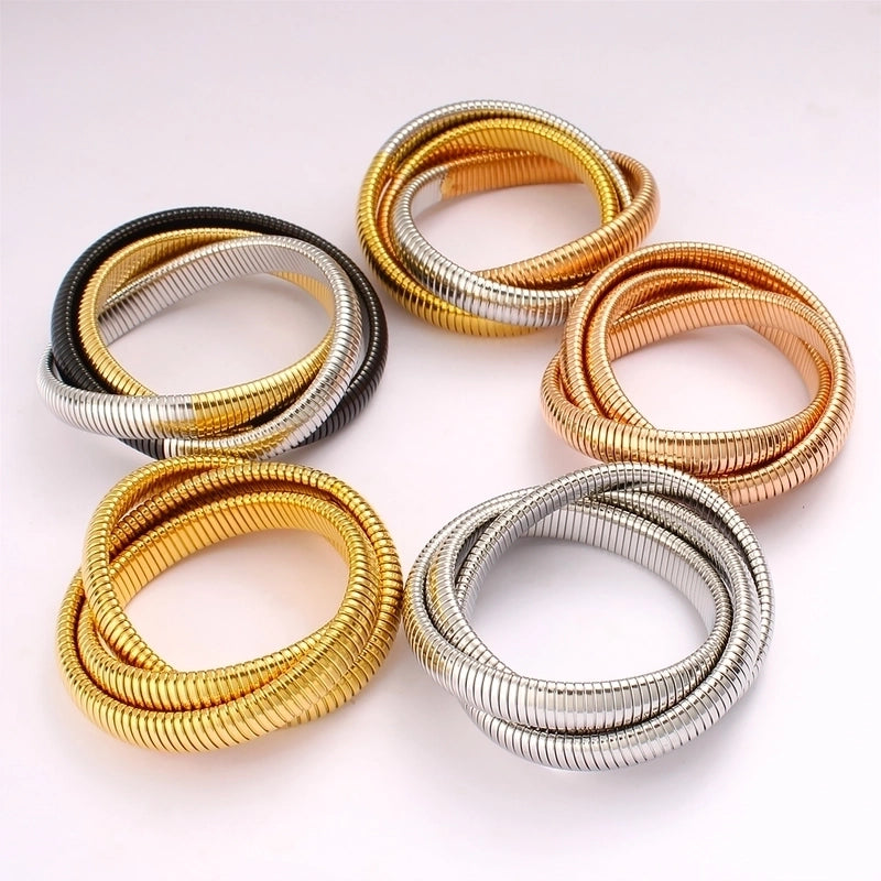 Vacation Minimalist Round 304 Stainless Steel 18K Gold Plated Bangle In Bulk