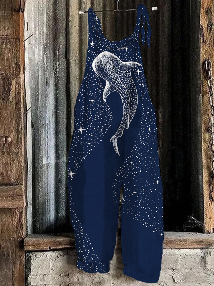 Starry Whale Art Print Loose Fit Cozy Jumpsuit wearshes