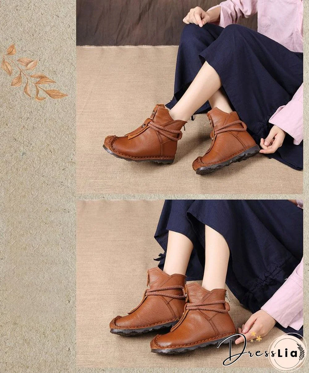 Women Genuine Leather High Quality Fashion Short Flats Ankle Boots