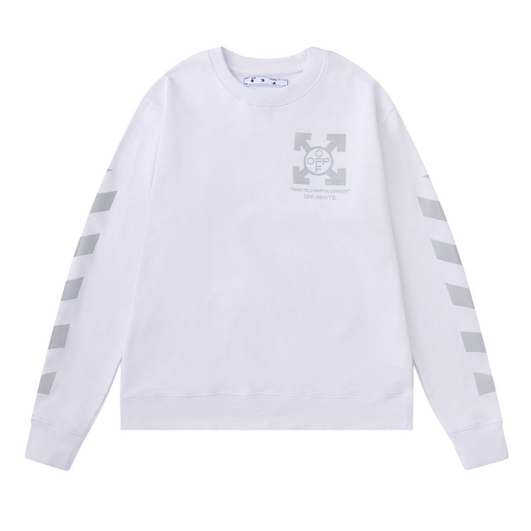 Off White Sweatshirts Long Sleeve round Neck Sweater Autumn and Winter Reflective Lettering Arrow round Neck Sweater