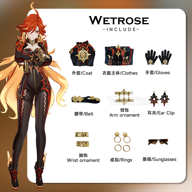 [Wetrose] In Stock R Mavuika Genshin Impact Natlan Cosplay Costume Мавуика Wig Full Set