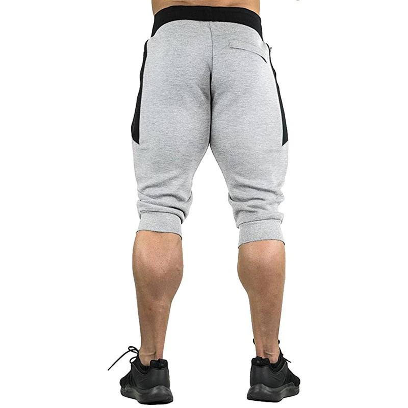 Men's  3/4 Length Cotton Summer Sweatpants Zipper Pockets Drawstring Gym Training Workout Shorts