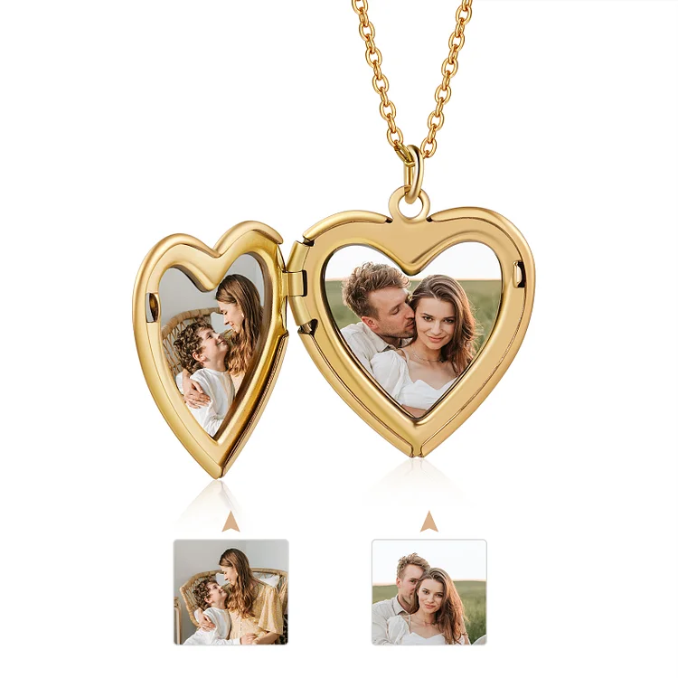 Kettenmachen Personalisierte 2 Fotos & Name & Datum Herz Halskette 