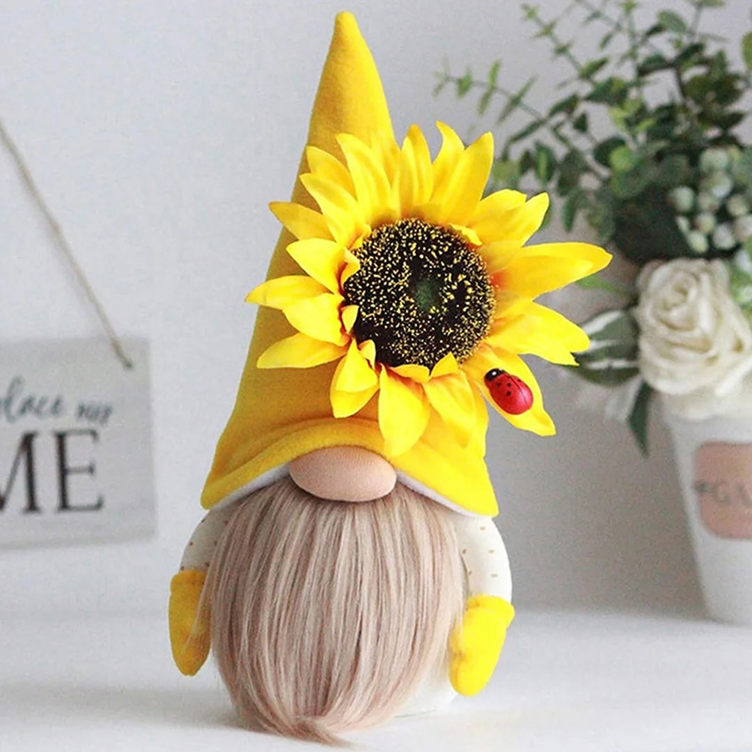 Sunflowers Gnome Plush, Faceless Elf Dwarf Tomte Doll Ornaments (Yellow)
