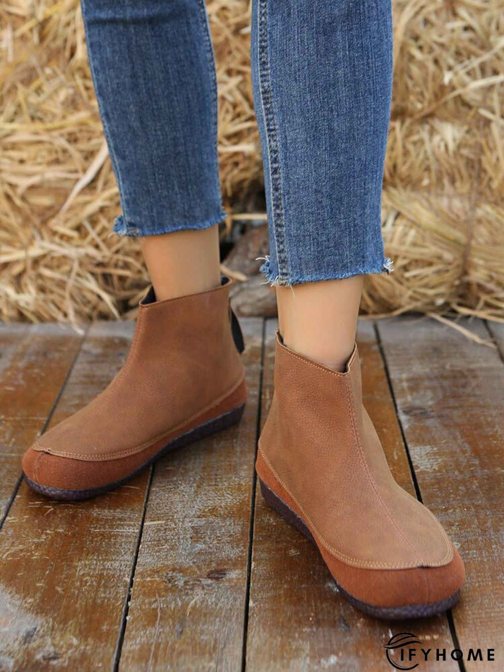 Vintage Plain Split Join Back Zip Boots | IFYHOME