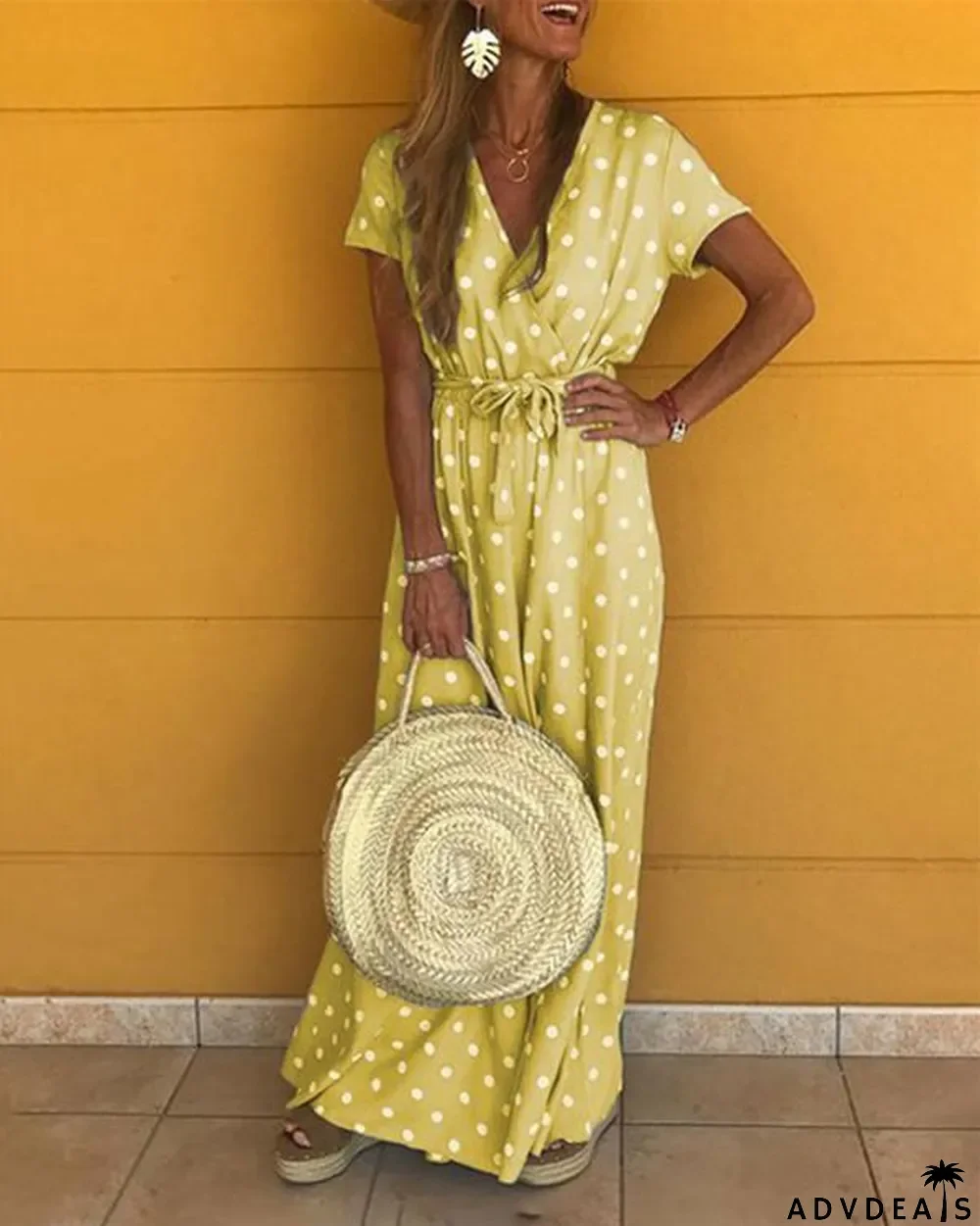 Polka Dots Bohemian Holiday Dresses Shift Daytime Maxi Dresses