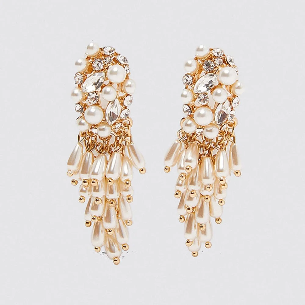 Dvacaman 2020 New Vintage Beaded Feldspar Drop Earrings for Women Boho Handmade Flower Rose Beads Tassel Earrings Dangle Jewelry