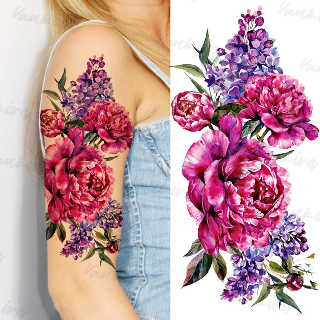 Sdrawing Flower Temporary Tattoos For Women Girls Realistic Lavender Butterfly Flower Fake Tattoo Sticker Forearm Body Tatoos 3D
