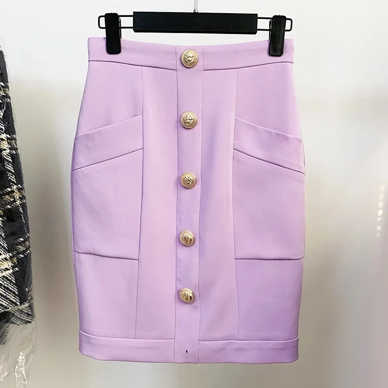 Jangj STREET Newest 2023 S/S Designer Fashion Women's Lion Buttons Embellished Pockets Skirt