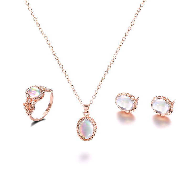 Dazzling Gemstone Necklace Stud Earrings Ring Set
