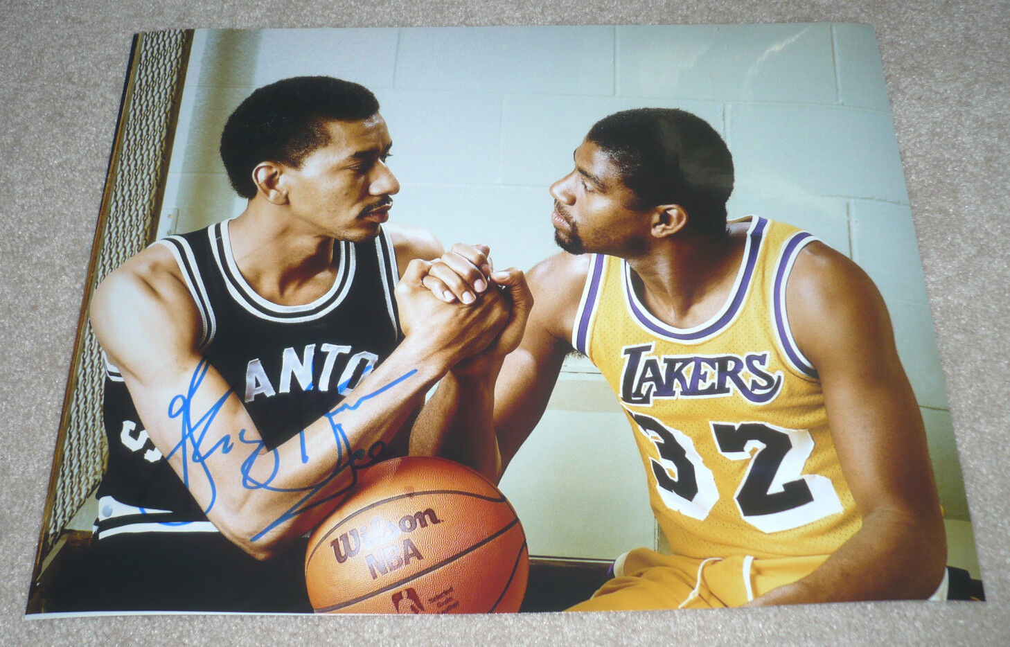 SAN ANTONIO SPURS LEGEND GEORGE GERVIN SIGNED 11X14 Photo Poster painting W/COA ICEMAN NBA HOF A