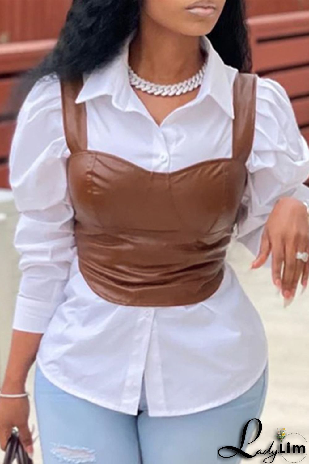 Brown Sexy Casual Solid Vests Square Collar Tops (Without Shirt)