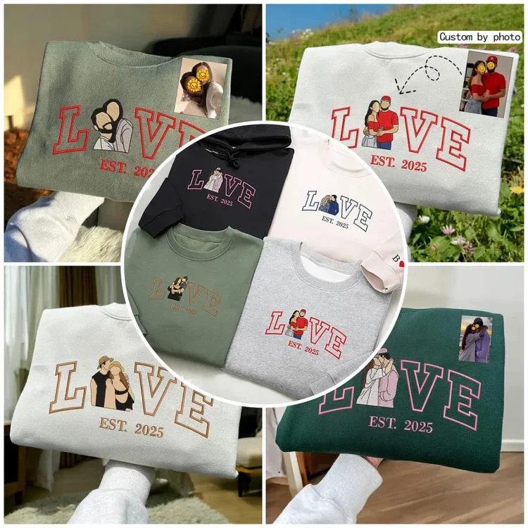 TOSCUSTOM™ Custom Couples Photo Hoodie Embroidered Sweatshirts for Your Lover