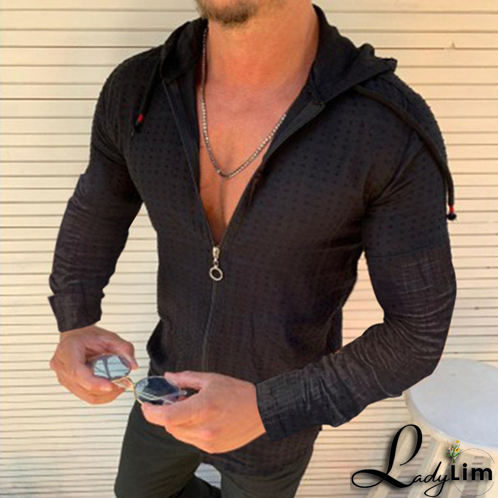 Red Fashion Casual Plaid Draw String Zipper Hooded Collar Tops