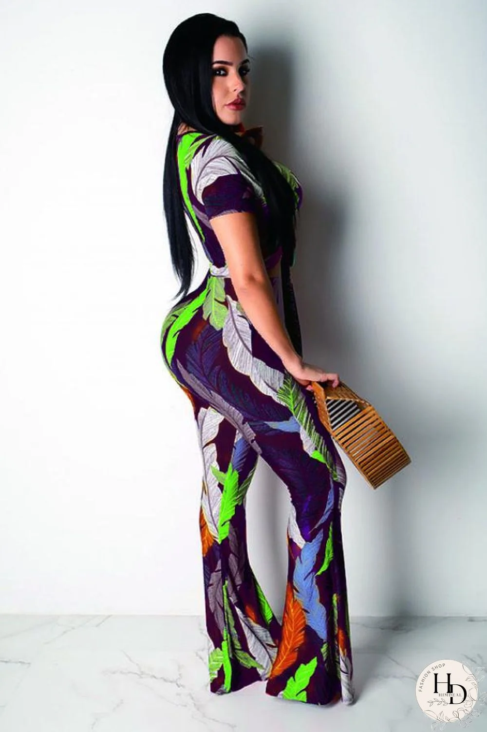 Yellow Polyester Fashion Sexy Patchwork Print Boot Cut Short Sleeve Two-piece Pants Set