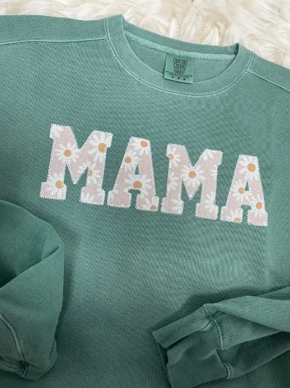 Mama Embroidered Daisy Applique Sweatshirt