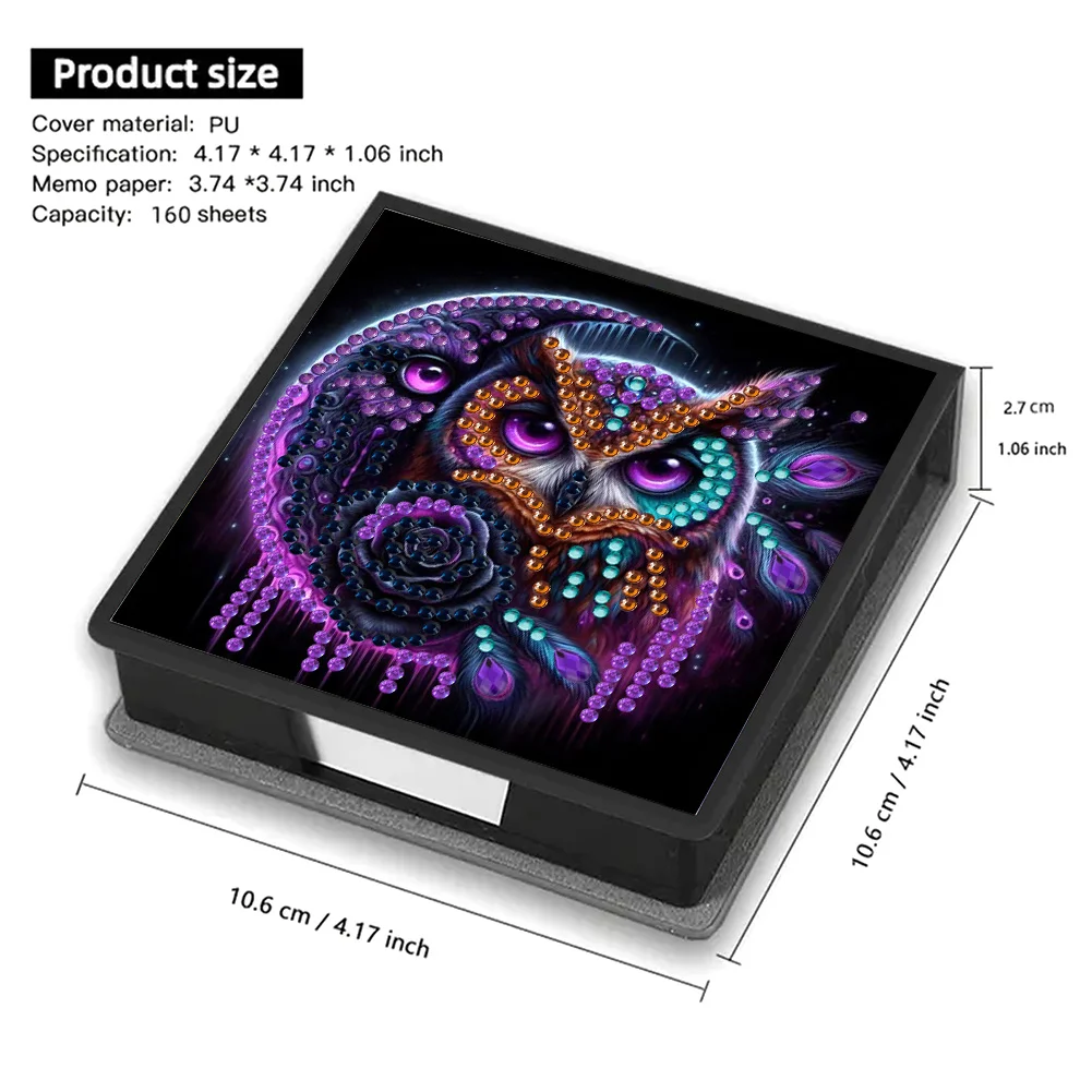 PU 5D Diamond Painting Kit Note Box DIY Diamond Art Notepad Box (Moon Owl)