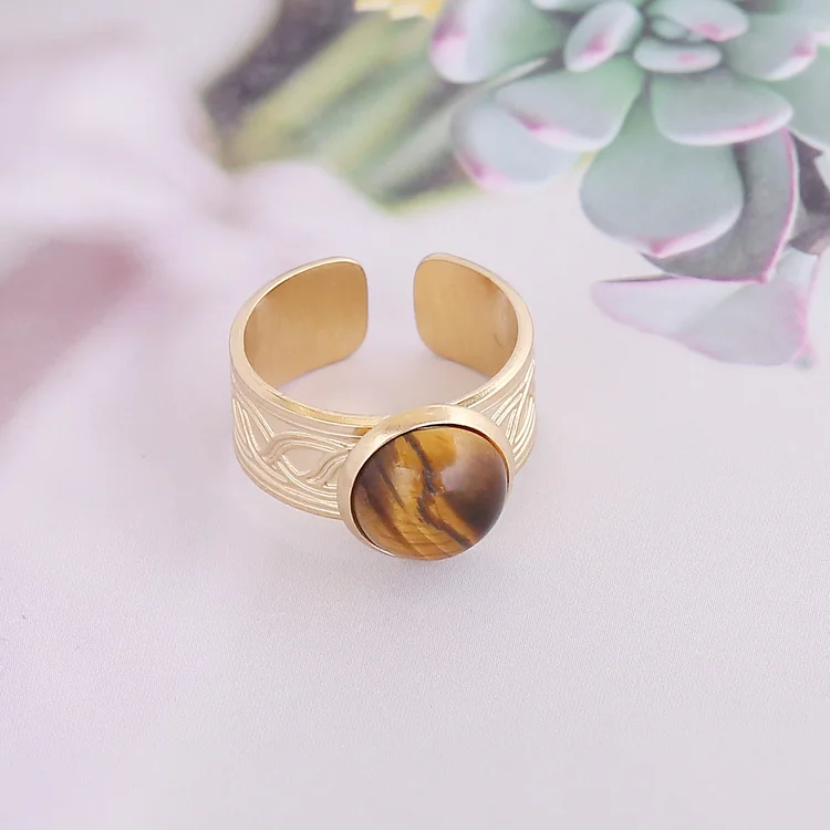 Stainless Steel Electroplated Natural Stone Ring KERENTILA