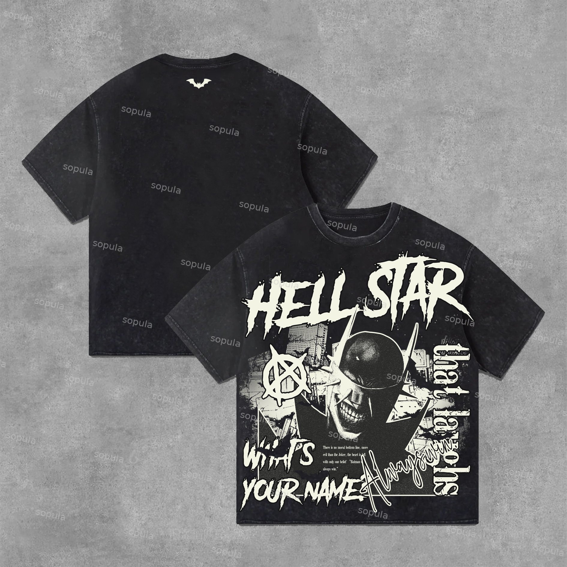 Sopula Hell Star Will Laugh Batman Comic Tear Feeling Print Graphics Washed T-Shirt - SOPULA