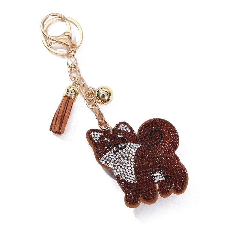 Cute Dog Pu Leather Diamond Women’s Keychain