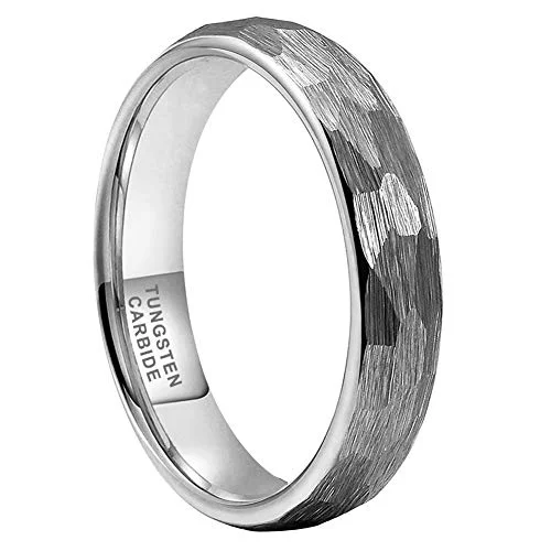 4MM 6MM 8MM Silver Grey Hammered Tungsten Wedding Domed Matte Finish Rings for Men Women